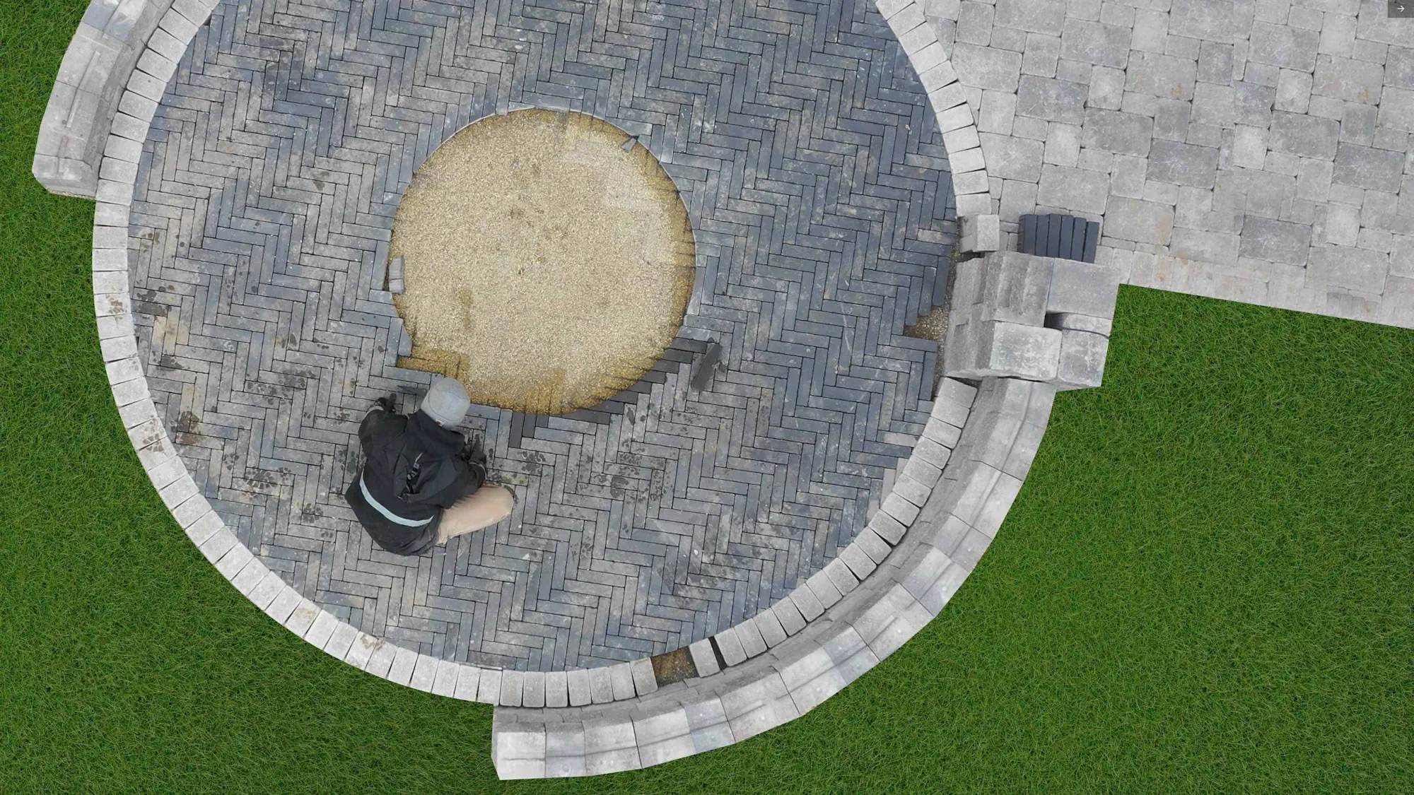 top down view of a patio in the middle of construction