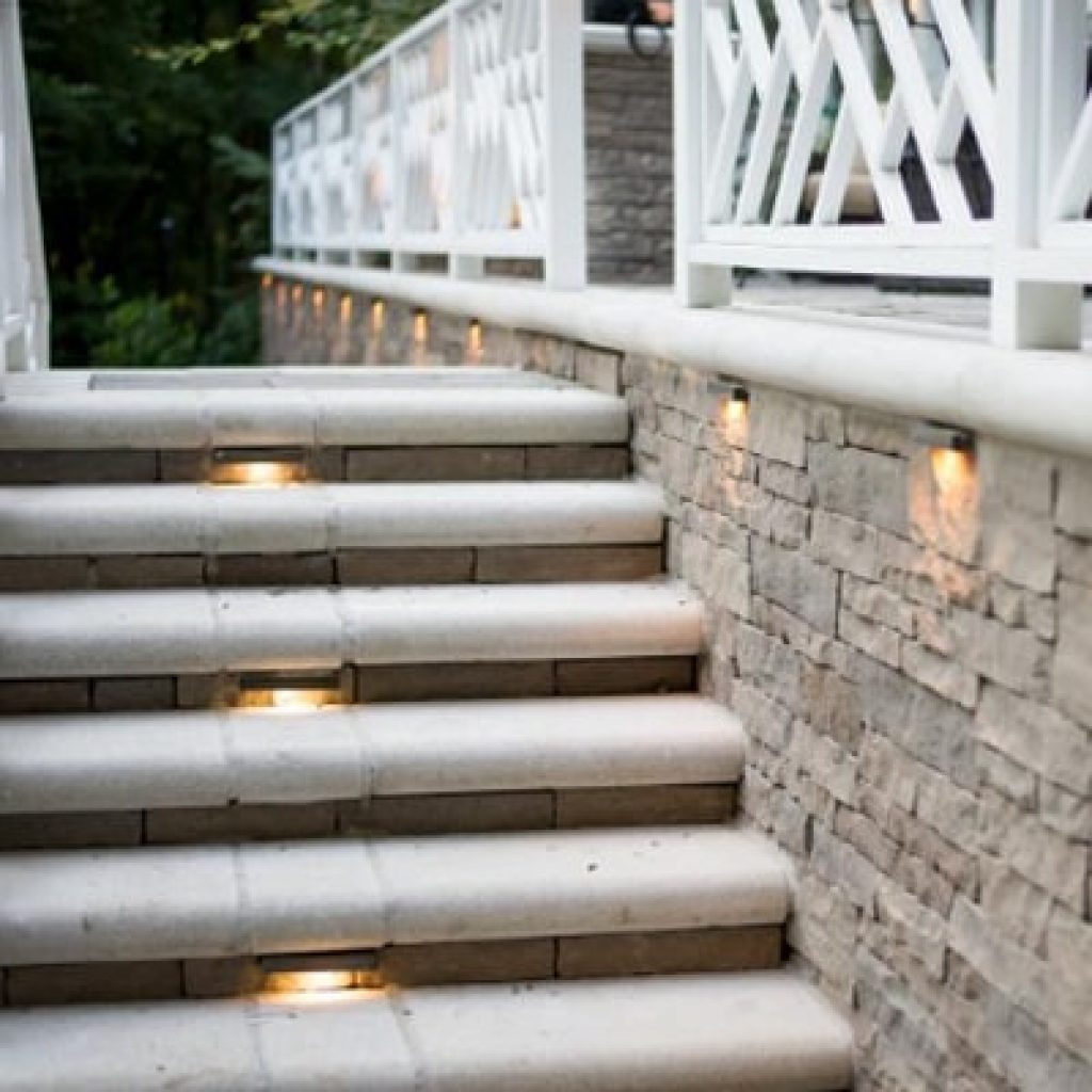 Step deck lights for landscape lighting design in Middleton, WI.