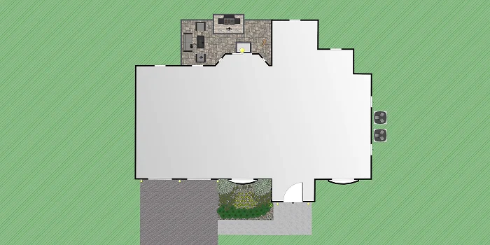 Overhead view of landscape design layout showing patio and planting zones by Carrington Lawn & Landscape in WI