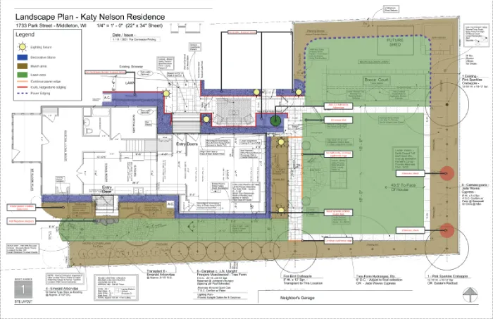 Complex landscape architecture plan showing planting zones and hardscapes that earn 5-star customer testimonials by Carrington Lawn & Landscape | Madison in WI