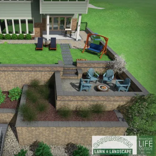 Landscape design team conducting site analysis and measuring property features during design development phase by Carrington Lawn & Landscape in WI