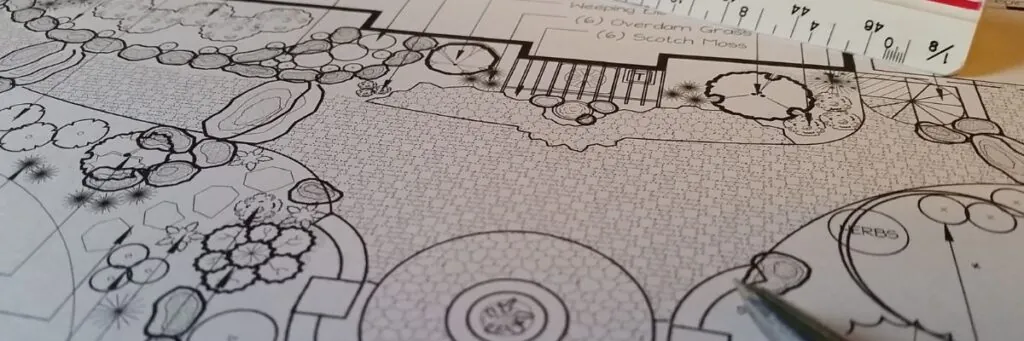 close-up shot of a black and white architectural floor plan for landscape design services by Carrington Lawn & Landscape in Middleton, WI