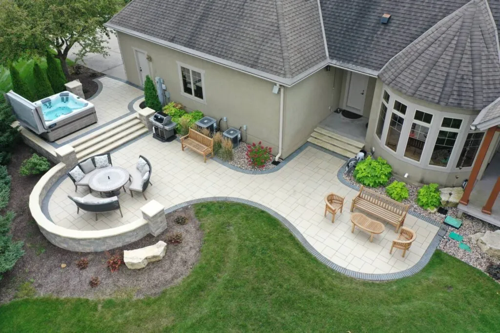 Aerial view of manicured landscaping by Top Landscape Professionals at Carrington Lawn & Landscape in Middleton, WI