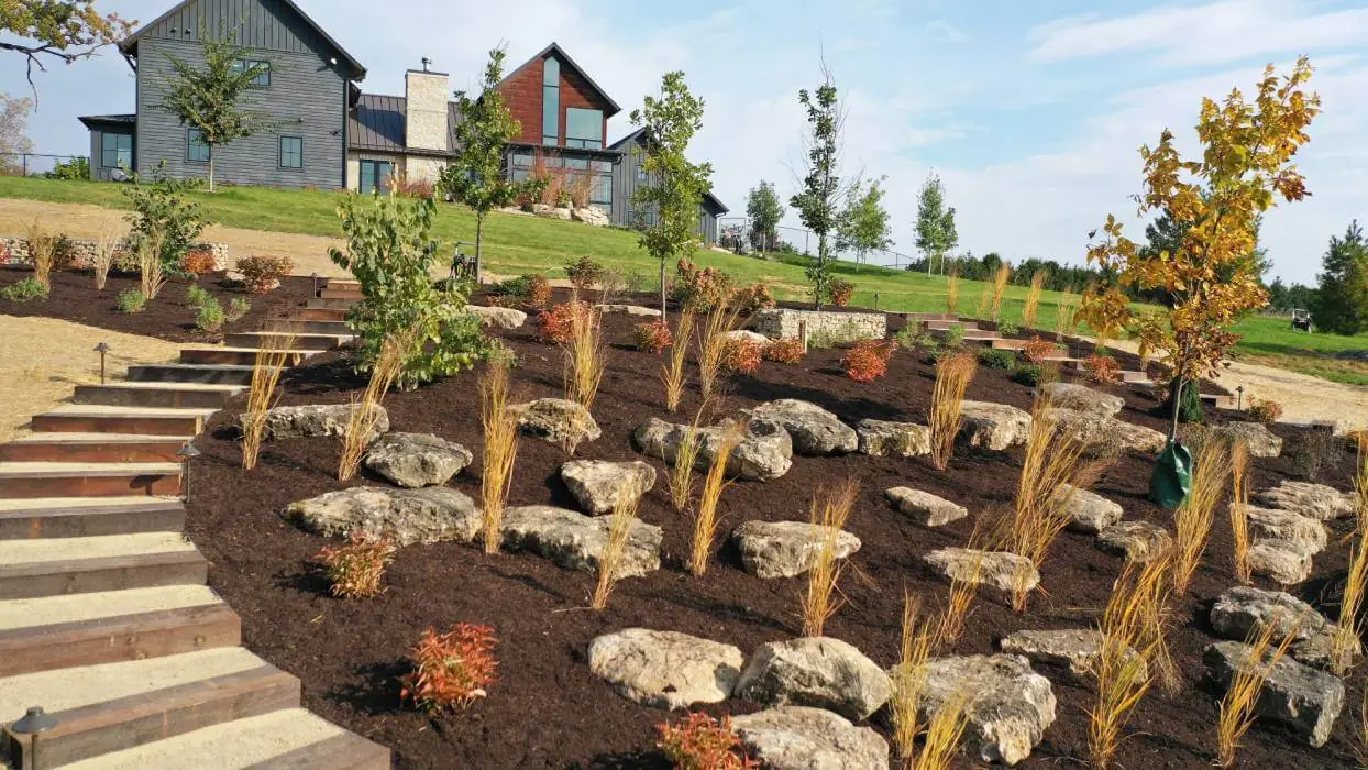 Hardscape design Patio with fire pit and seating area in Middleton, WI